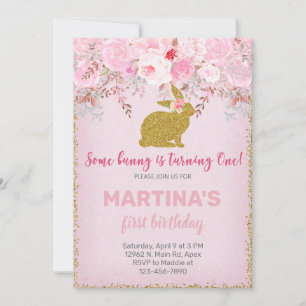  Pink & gold bunny girl birthday invitation. Invitation