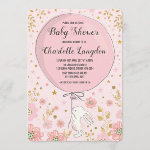 Pink Gold Bunny Rabbit Baby Shower Tea Party Invitation