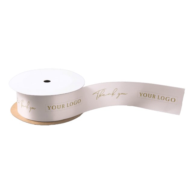 Pink & Gold Business Logo Thank you Packaging Satin Ribbon (Spool)