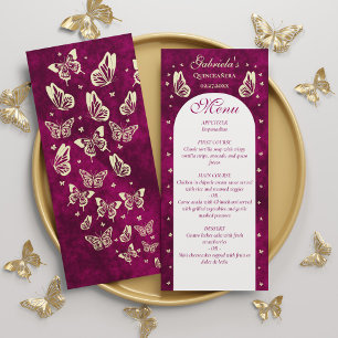 Pink Gold Butterflies Quinceañera Girl Birthday Menu