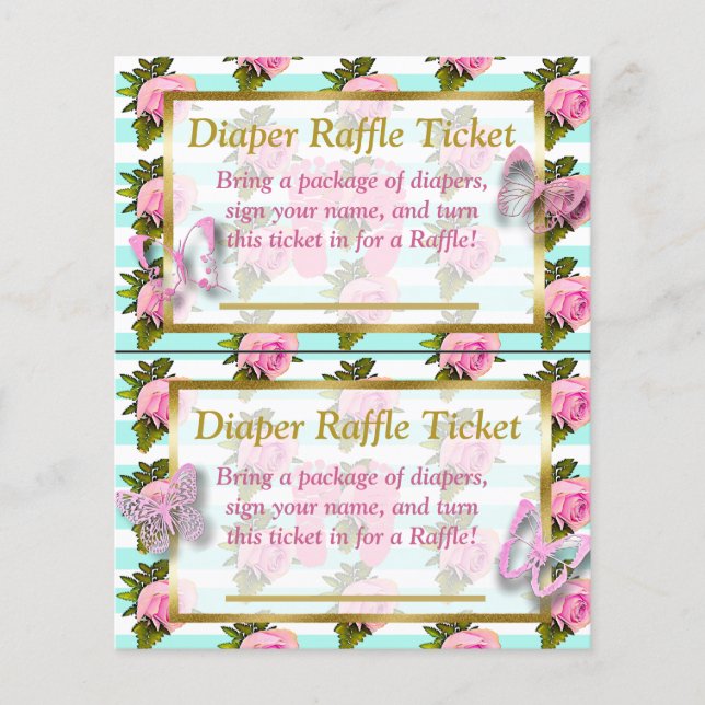 Pink & Gold Butterfly Baby Shower Diaper Raffle Flyer (Front)