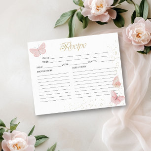 Pink Gold Butterfly Bridal Shower Recipe Cards