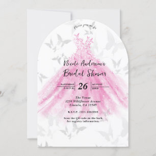 Pink & Gold Butterfly Dance Dress Bridal Shower Invitation