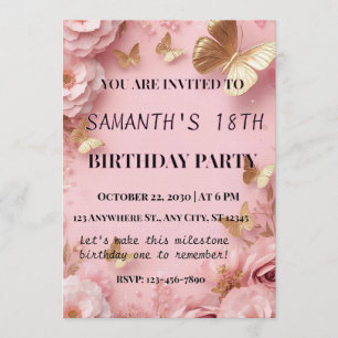 Pink Gold Butterfly Garden Invite