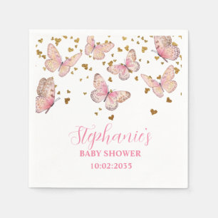 Pink & Gold Butterfly Kisses Baby Shower  Napkin