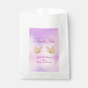 Pink Gold Butterfly Kisses Thank You Baby Shower Favour Bag