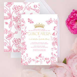 Pink Gold Butterfly Quinceañera Mis Quince Años Invitation