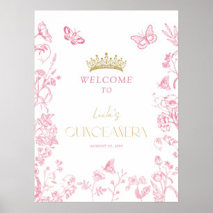 Pink Gold Butterfly Quinceañera Welcome Poster
