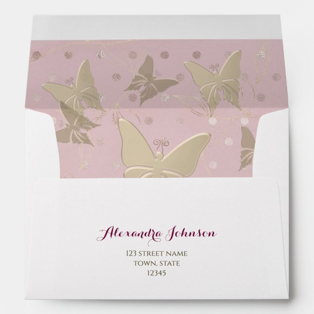 Pink Gold Butterfly Return Address Envelope (Back (Bottom))