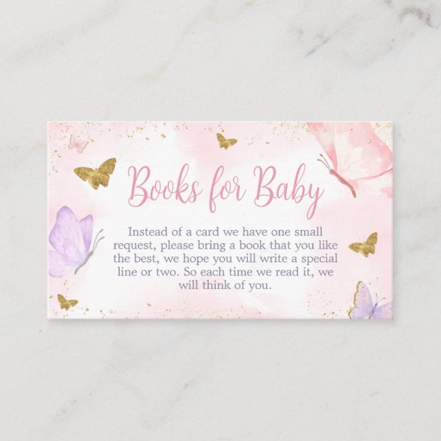 Pink Gold Butterfly Spring Books for Baby Enclosure Card (Front)
