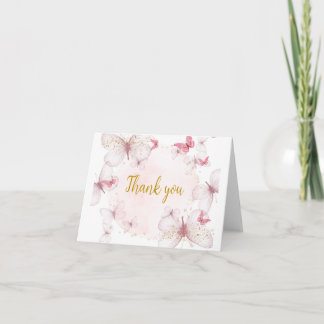 Pink Gold Butterfly  thank you card