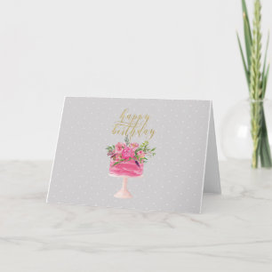 Pink gold cake Happy Birthday card