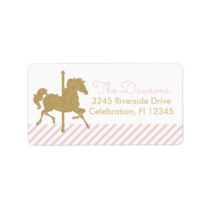 Pink Gold Carousel Merry Go Round Return Address Label