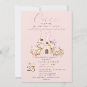 Pink Gold Castle Princess Baby Shower Invitation