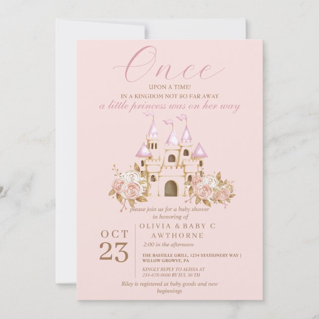 Pink Gold Castle Princess Baby Shower Invitation (Front)