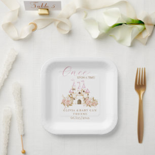 Pink Gold Castle Princess Baby Shower Paper Plate