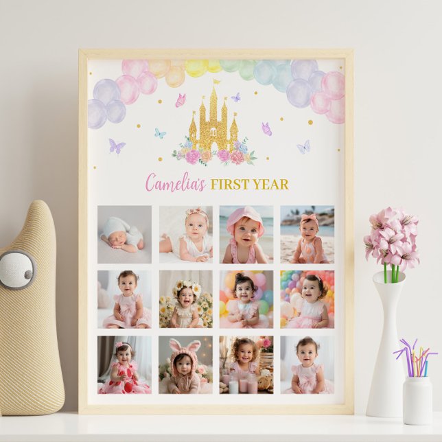 Pink Gold Castle Princess Birthday Milestone Sign (Creator Uploaded)