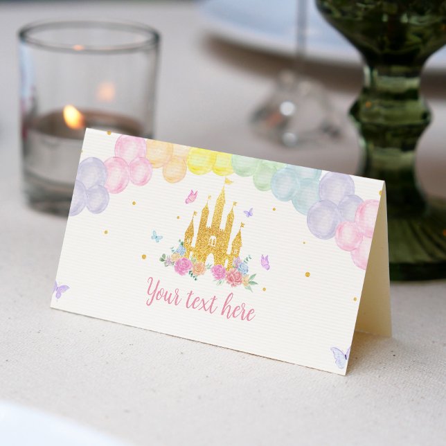 Pink Gold Castle Princess Birthday Place Card (Creator Uploaded)