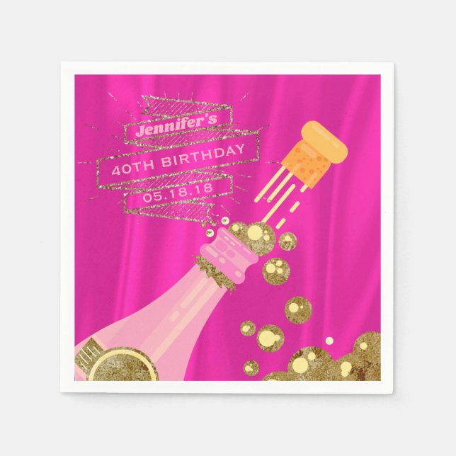Pink Gold Champagne Elegant Birthday Party Paper Napkin (Front)