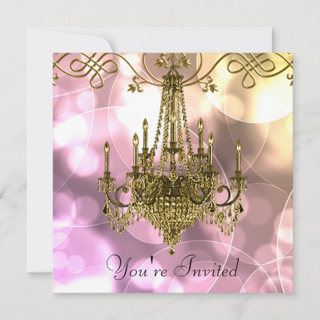 Pink Gold Chandelier Party Invitations (Front)