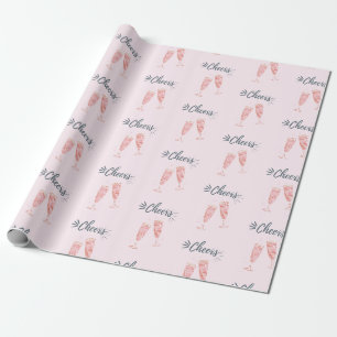 Pink gold cheers champagne wrapping paper
