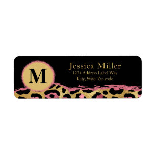 Pink gold cheetah print custom return address label