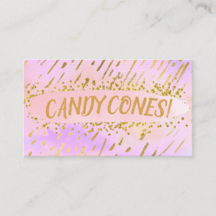 Pink Gold Children's Birthday Candy Cone Favor Business Card