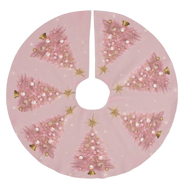 Pink Gold Christmas  Brushed Polyester Tree Skirt (Front)