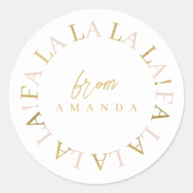 Pink Gold Christmas Fa La La ID1009 Classic Round Sticker (Front)