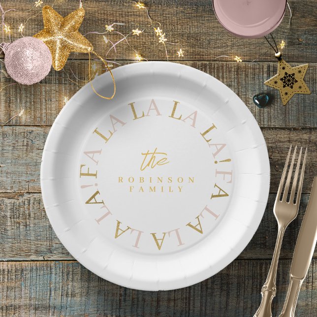 Pink Gold Christmas Fa La La ID1009 Paper Plate (Creator Uploaded)