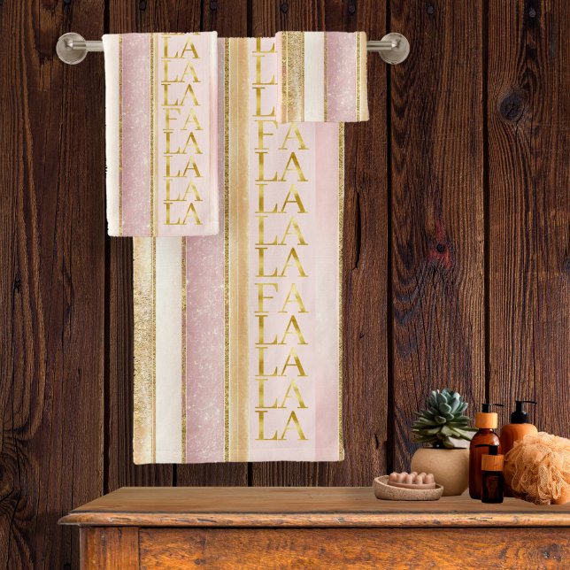 Pink Gold Christmas Fa La La Pattern#27 ID1009 Bath Towel Set (Creator Uploaded)