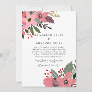 Pink & Gold Christmas Floral Reduced Wedding Guest Announcement