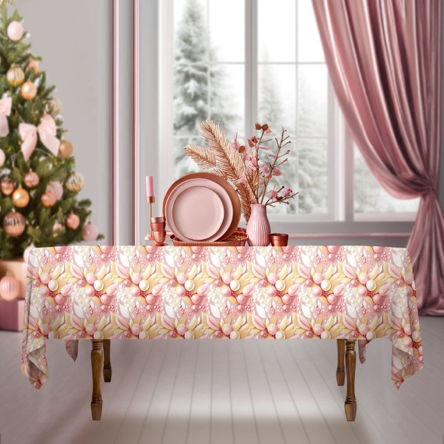 Pink Gold Christmas Merry Pattern#17 ID1009 Tablecloth (Creator Uploaded)