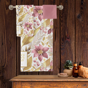 Pink Gold Christmas Merry Pattern#21 ID1009 Bath Towel Set