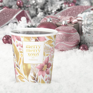 Pink Gold Christmas Merry Pattern#21 ID1009 Paper Cups