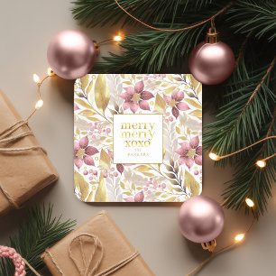 Pink Gold Christmas Merry Pattern#21 ID1009 Square Paper Coaster