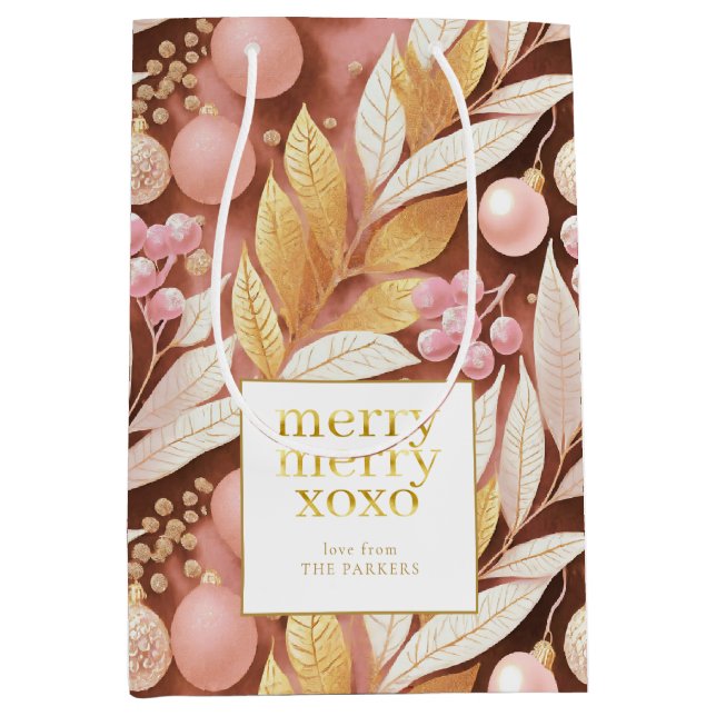Pink Gold Christmas Merry Pattern#22 ID1009 Medium Gift Bag (Front)