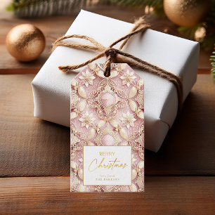 Pink Gold Christmas Merry Pattern#3 ID1009 Gift Tags