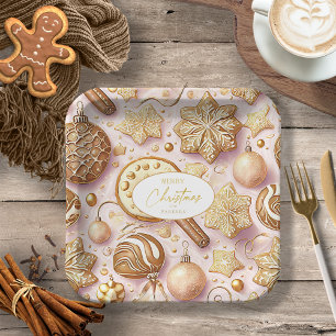 Pink Gold Christmas Pattern#12 ID1009 Paper Plate