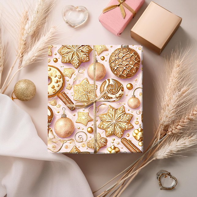 Pink Gold Christmas Pattern#12 ID1009 Wrapping Paper (Creator Uploaded)