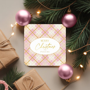 Pink Gold Christmas Pattern#28 ID1009 Square Paper Coaster