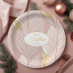 Pink Gold Christmas Pattern#29 ID1009 Paper Plate