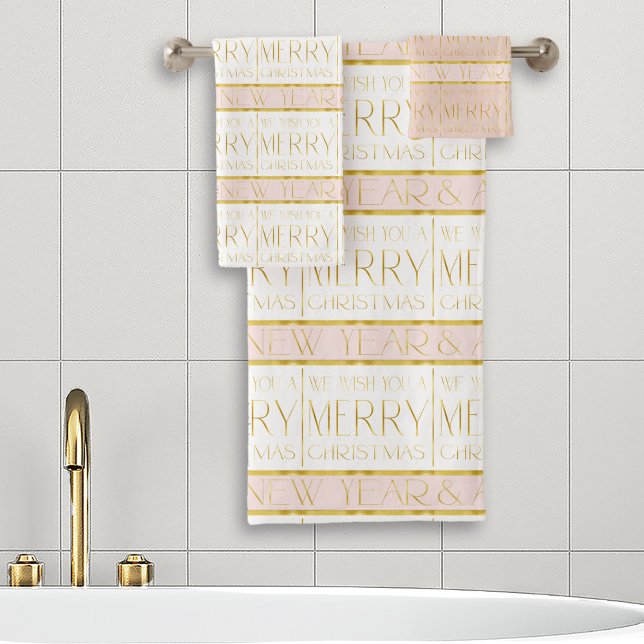 Pink Gold Christmas Pattern#35 ID1009 Bath Towel Set (Creator Uploaded)