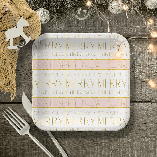 Pink Gold Christmas Pattern#35 ID1009 Paper Plate (Creator Uploaded)