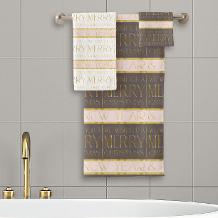 Pink Gold Christmas Pattern#35b ID1009 Bath Towel Set