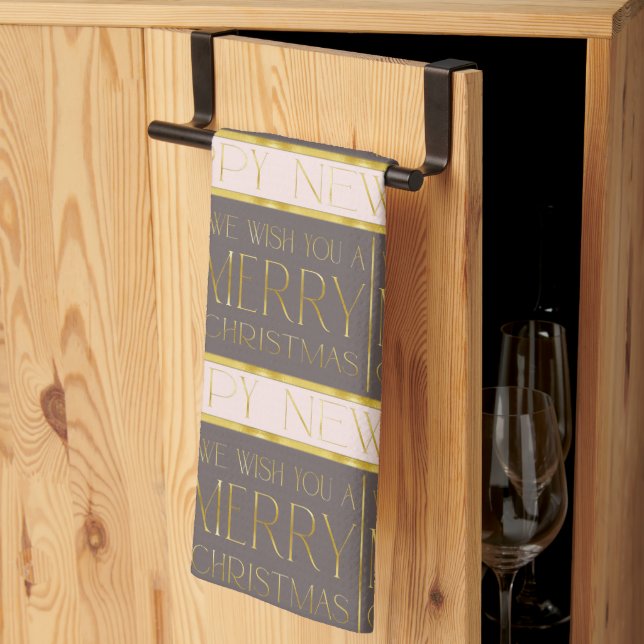 Pink Gold Christmas Pattern#35b ID1009 Tea Towel (Thirds Fold)