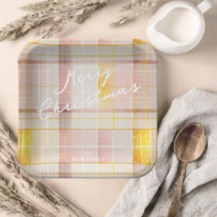 Pink Gold Christmas Pattern#7 ID1009 Paper Plate