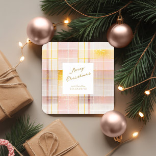 Pink Gold Christmas Pattern#7 ID1009 Square Paper Coaster