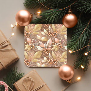 Pink Gold Christmas Pattern#8 ID1009 Square Paper Coaster