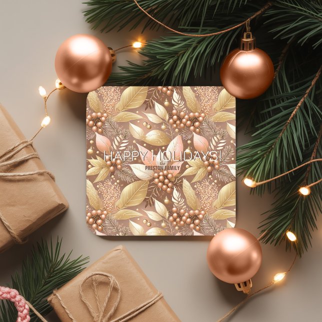 Pink Gold Christmas Pattern#8 ID1009 Square Paper Coaster (Creator Uploaded)